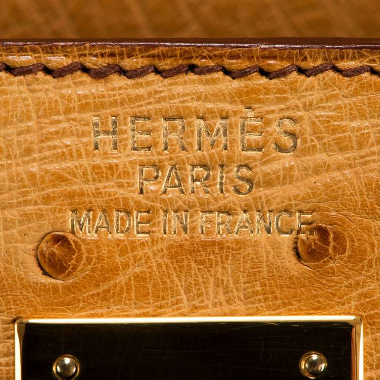 Hermes 35cm 'Kelly' Handbag in Saffron Ostrich-Skin with Goldtone Fittings 4