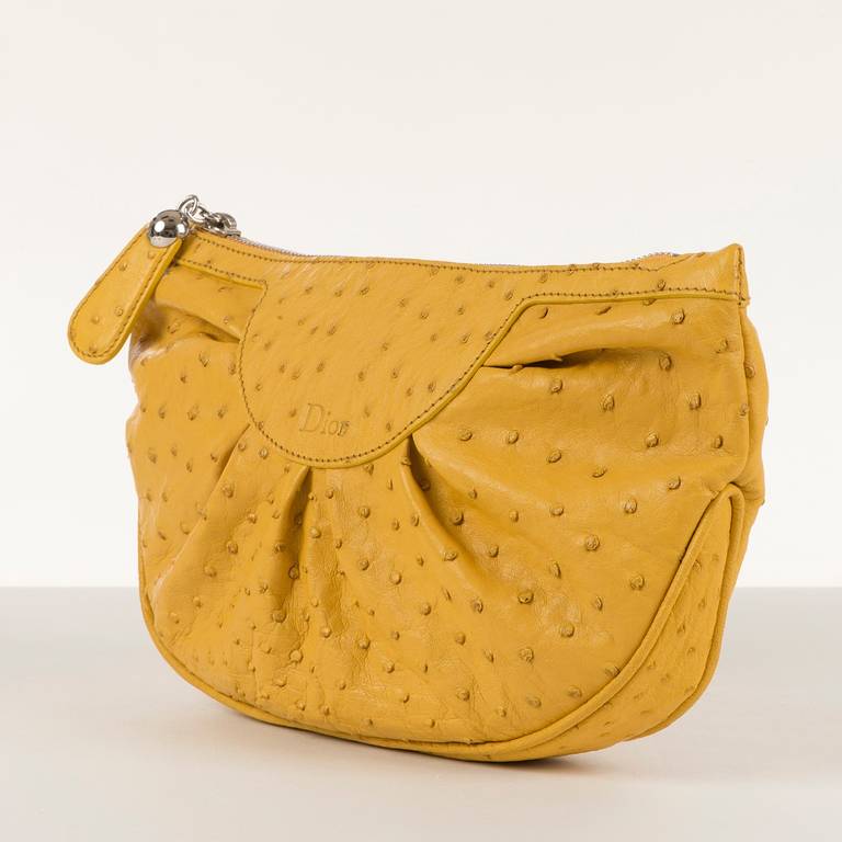 VERY RARE A Limited Edition Dior Yellow Ostrich-Skin Handbag & Matching Purse 2