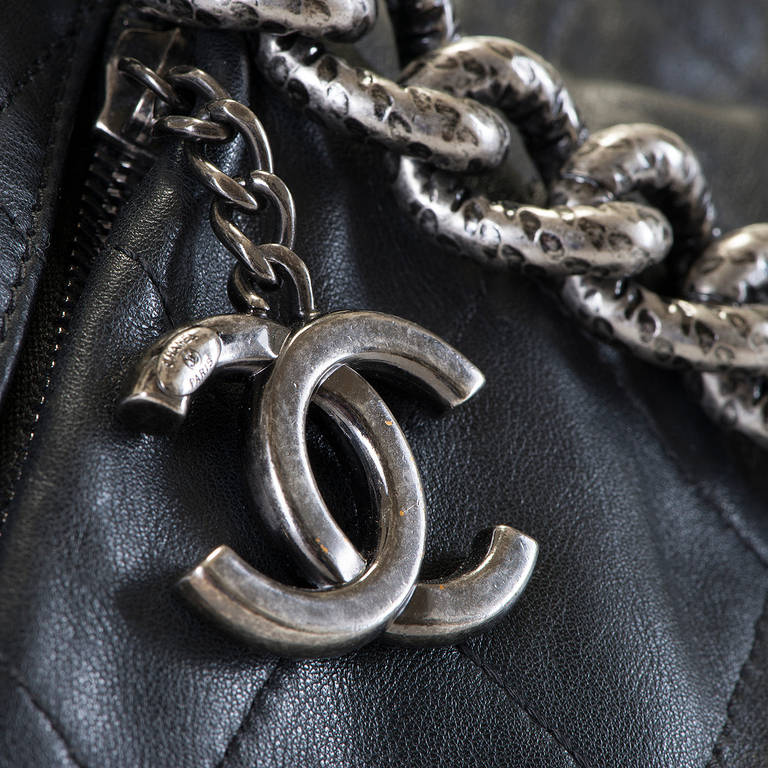 Chanel Large Black Lambskin Quilted Tote Bag 1