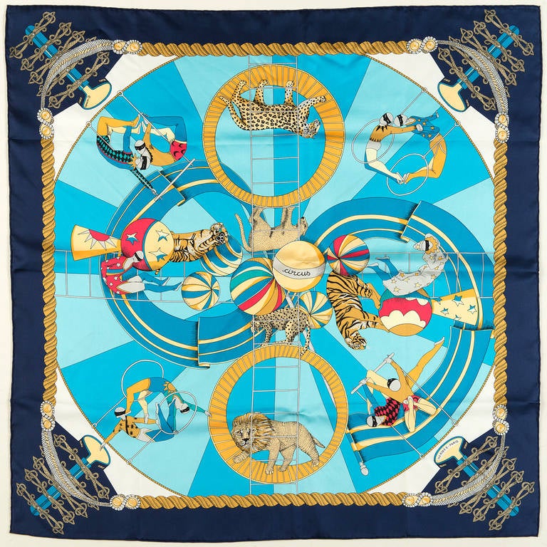 Hermes Silk Scarve, 'Circus' by Annie Faivre In Excellent Condition In By Appointment Only, GB