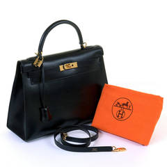PRISTINE Hermes Kelly 33cm 'Sellier' Bag in Black Box Leather with Gold Hardware
