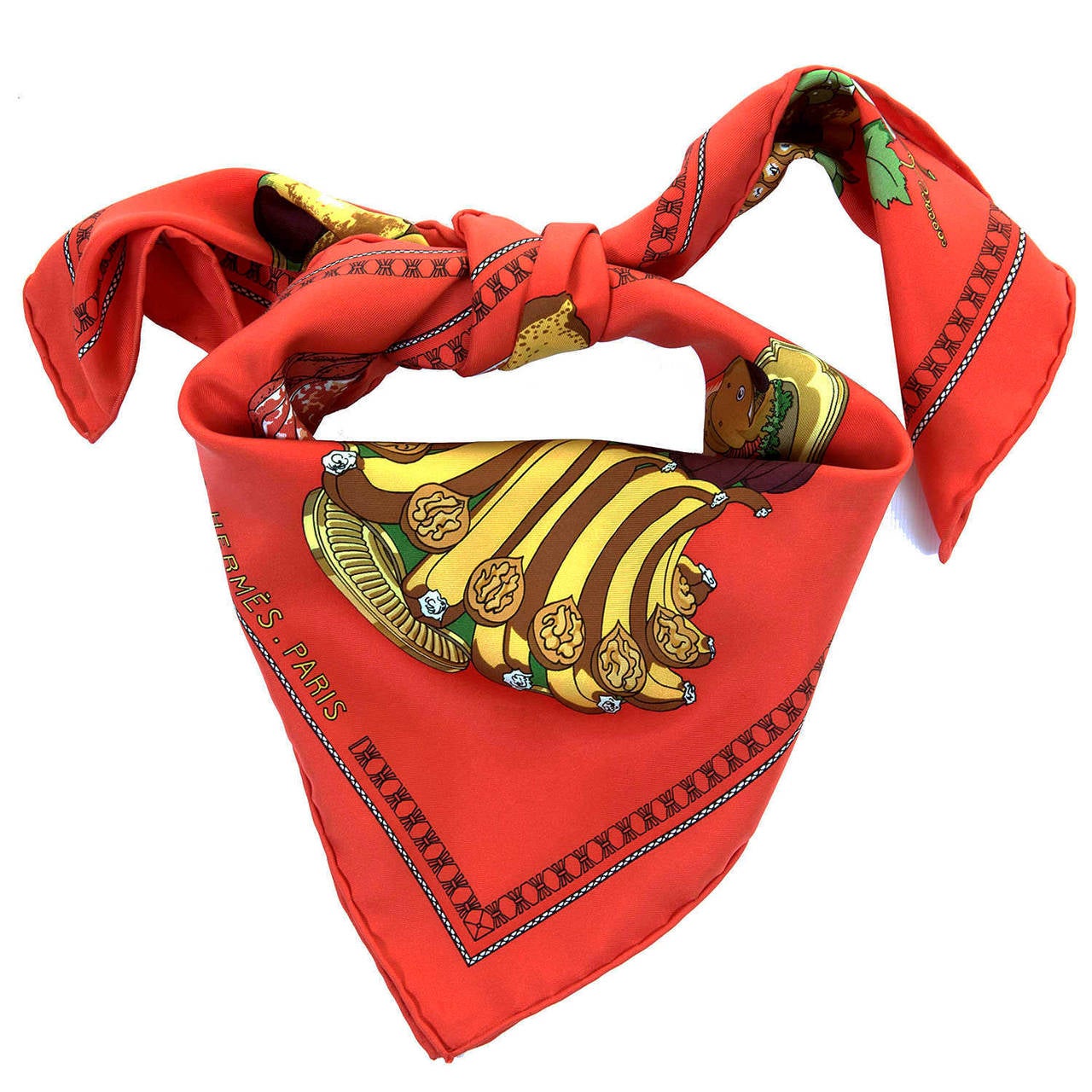 This much sought-after,  Very Rare, Vintage Silk Scarf, by Hermes, was designed in 1963 by Christiane Vauzelles. The scarf, remarkably, is over 50 years old,  and in pristine condition, retaining it's rich colours and without any holes or snags. A