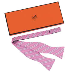 Vintage Hermes 'Horseshoe' Pink Silk Bow Tie