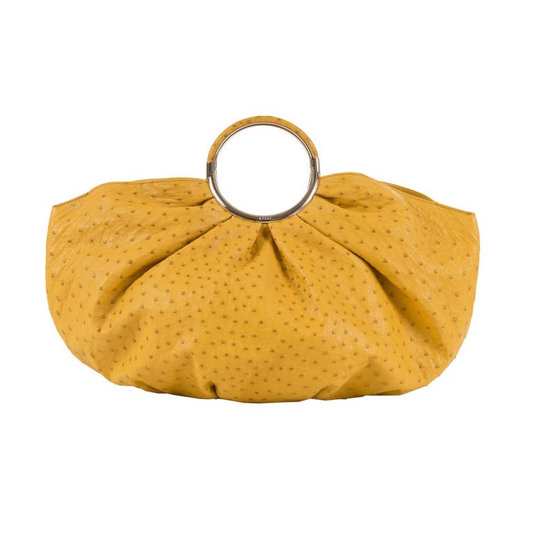 VERY RARE A Limited Edition Dior Yellow Ostrich-Skin Handbag & Matching Purse