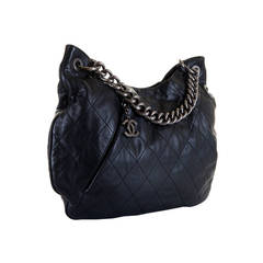 Chanel Large Black Lambskin Quilted Tote Bag