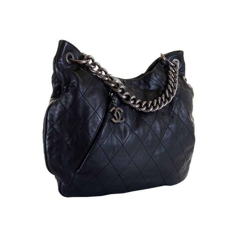 Chanel Large Black Lambskin Quilted Tote Bag