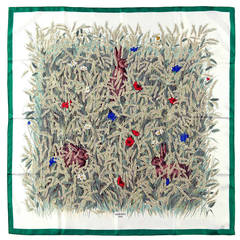 A Charming, Adorable, Hermes Silk Scarf  'Lapins dans un Champs de Ble'