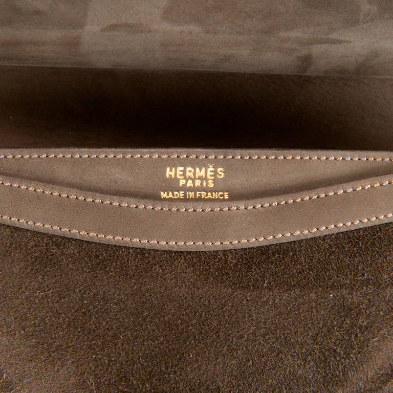 Women's Hermes 'Alcazar' bag in Brown Suede with Taupe 'Doblis' Lambskin Trim