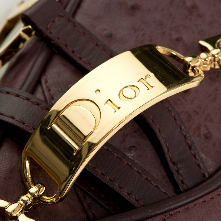 Christian Dior, Aubergine, Ostrich Skin, Saddle Bag with 'CD' Logo Gold Strap 2