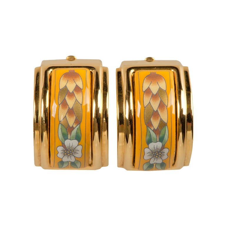 An Exquisite Pair of Hermes Gilt-Metal & Enamel Earrings