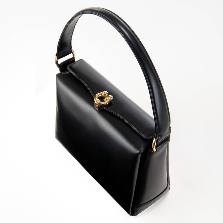 A Rare Vintage Gucci Black Leather Handbag at 1stdibs