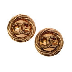 Chanel Gilt-metal Double 'C' Logo Earrings
