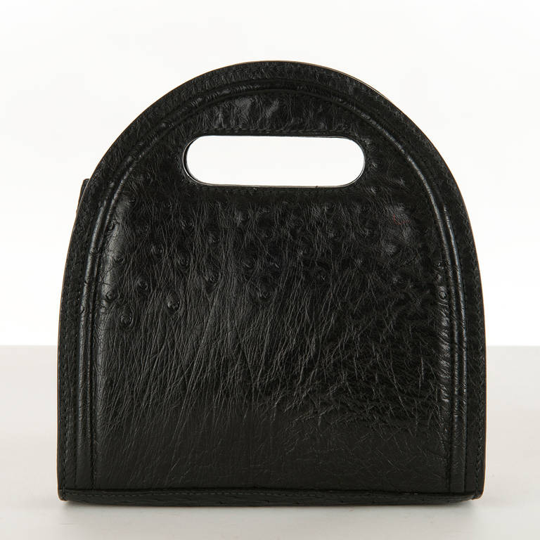 A Rare Vintage Gucci Black Ostrich-skin Clutch/Handbag In Excellent Condition In By Appointment Only, GB