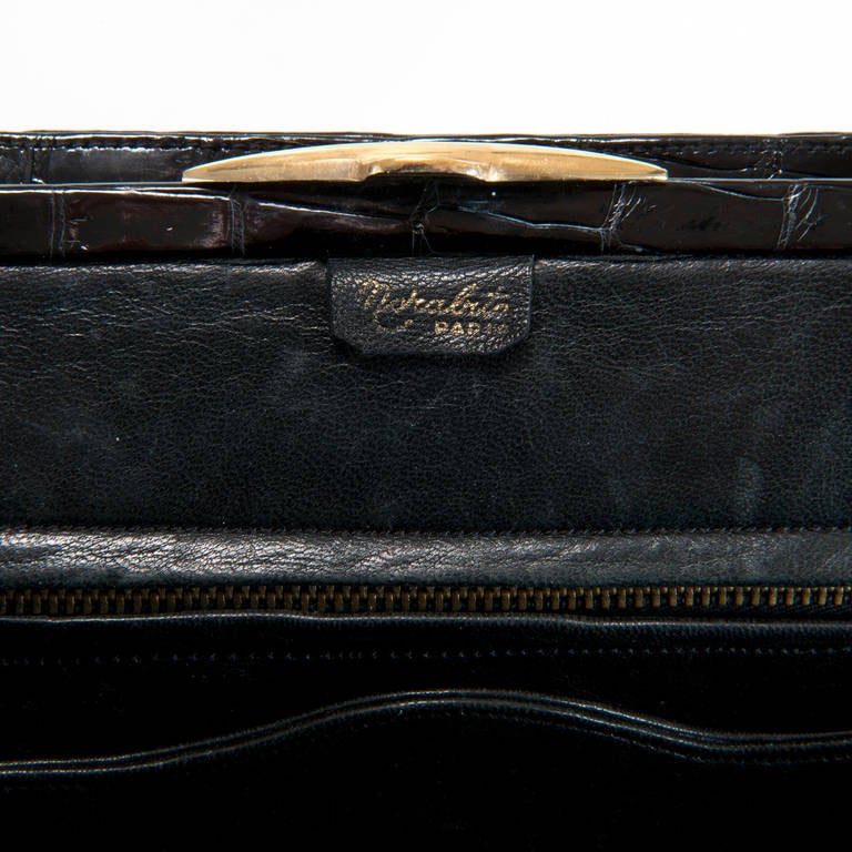 Women's A Very Rare  Black Vintage Crocodile Handbag by Jean-Baptiste Morabito of Paris