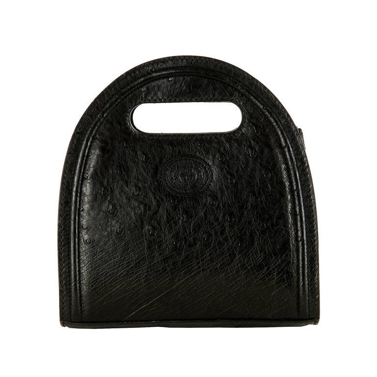 A Rare Vintage Gucci Black Ostrich-skin Clutch/Handbag