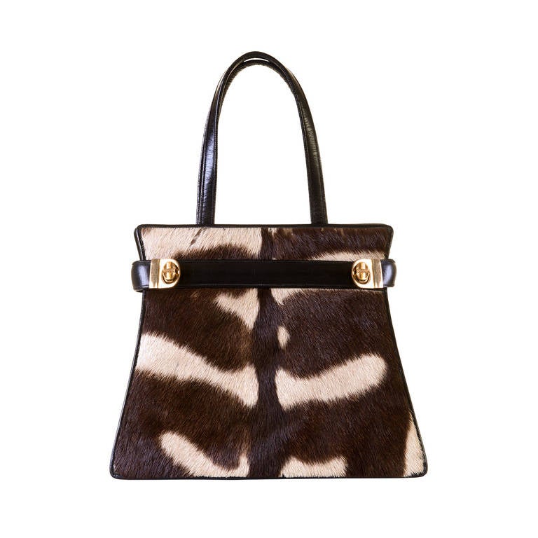A Chic Animalskin Bag with Black Leather Trim at 1stdibs