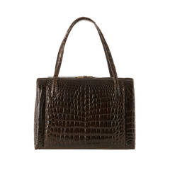 Vintage A Rare Chocolate Brown 'Porosus' Crocodile Handbag by Asprey, London