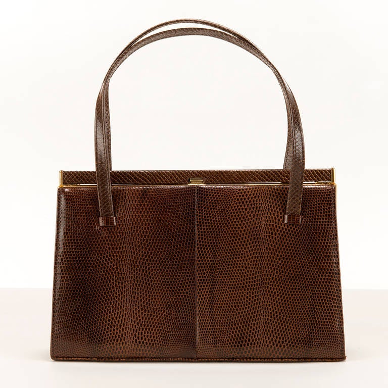 A Rare Vintage Mappin and Webb Lizard Handbag and Purse For Sale