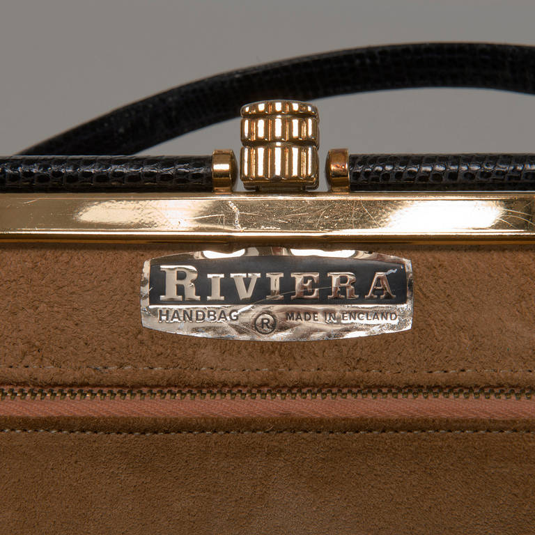 Women's A Vintage, Dark-Grey, Lizard Handbag by Riviera For Sale