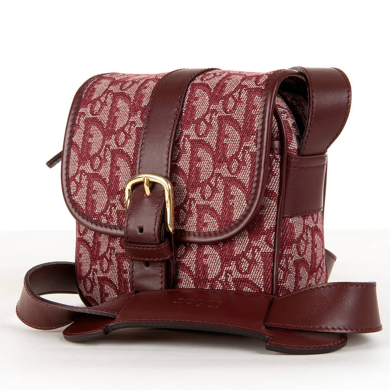 Christian Dior Burgundy Toile, 'Logo' Shoulder Bag In Excellent Condition For Sale In By Appointment Only, GB