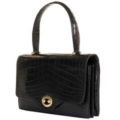 A Very Rare Vintage Hermes 26cm Black Crocodile 'Sac Boutonniere' Bag