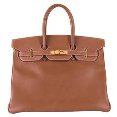 TRES CHIC!  Hermes 35cm Birkin Bag in 'Sable' Epsom Leather with Gold Hardware