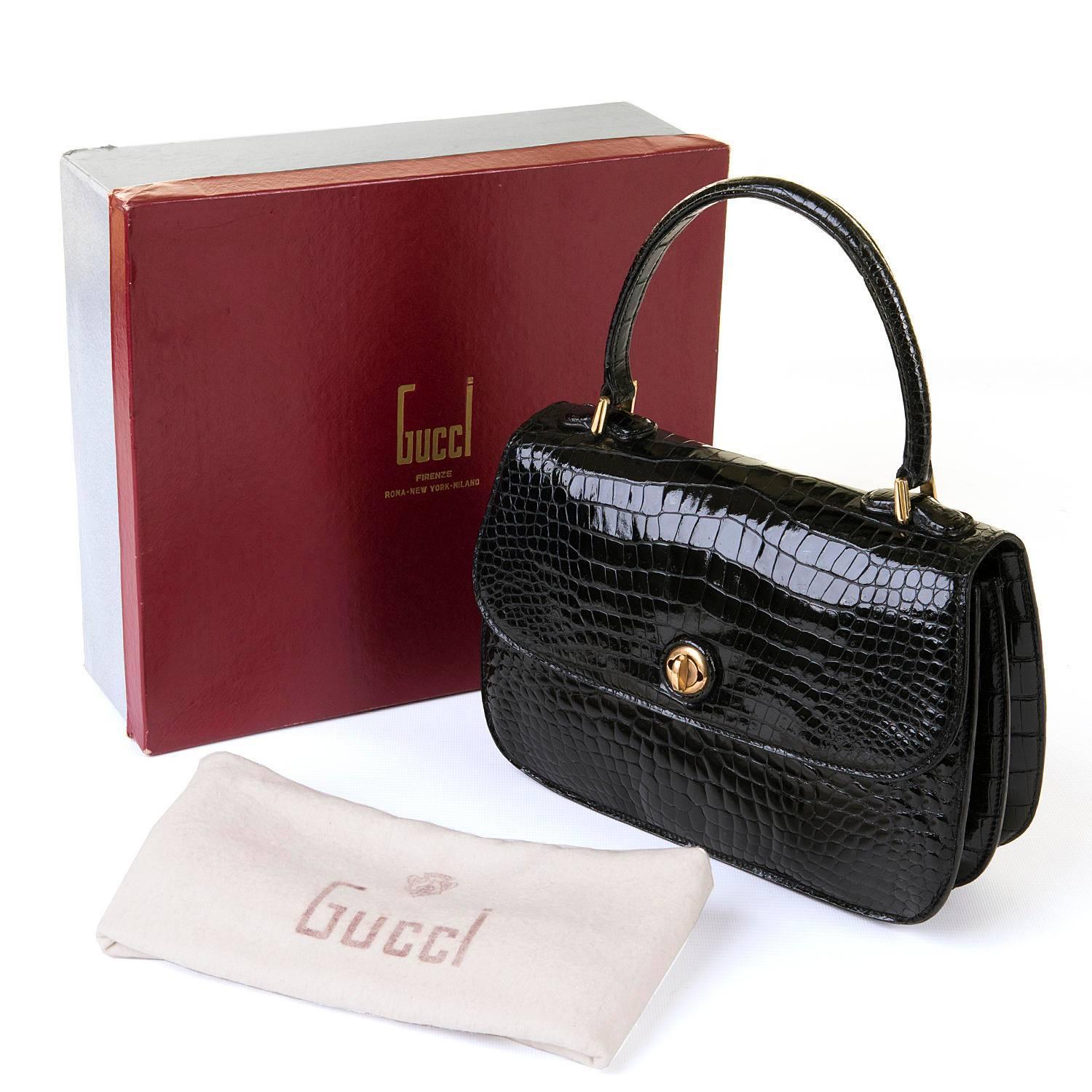 VERY RARE Vintage Gucci Black Crocodile Handbag in Pristine Condition 1