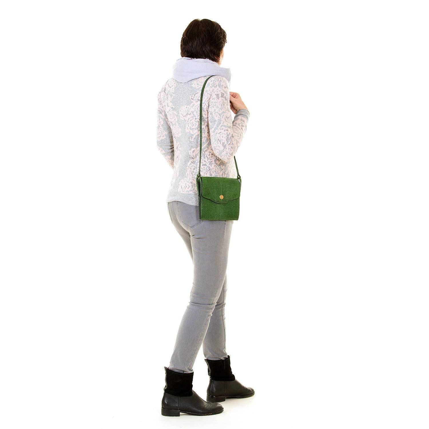 VERY RARE Hermes Vintage Green Lizard Shoulder Bag with 'Bronze Dore' Clasp 5