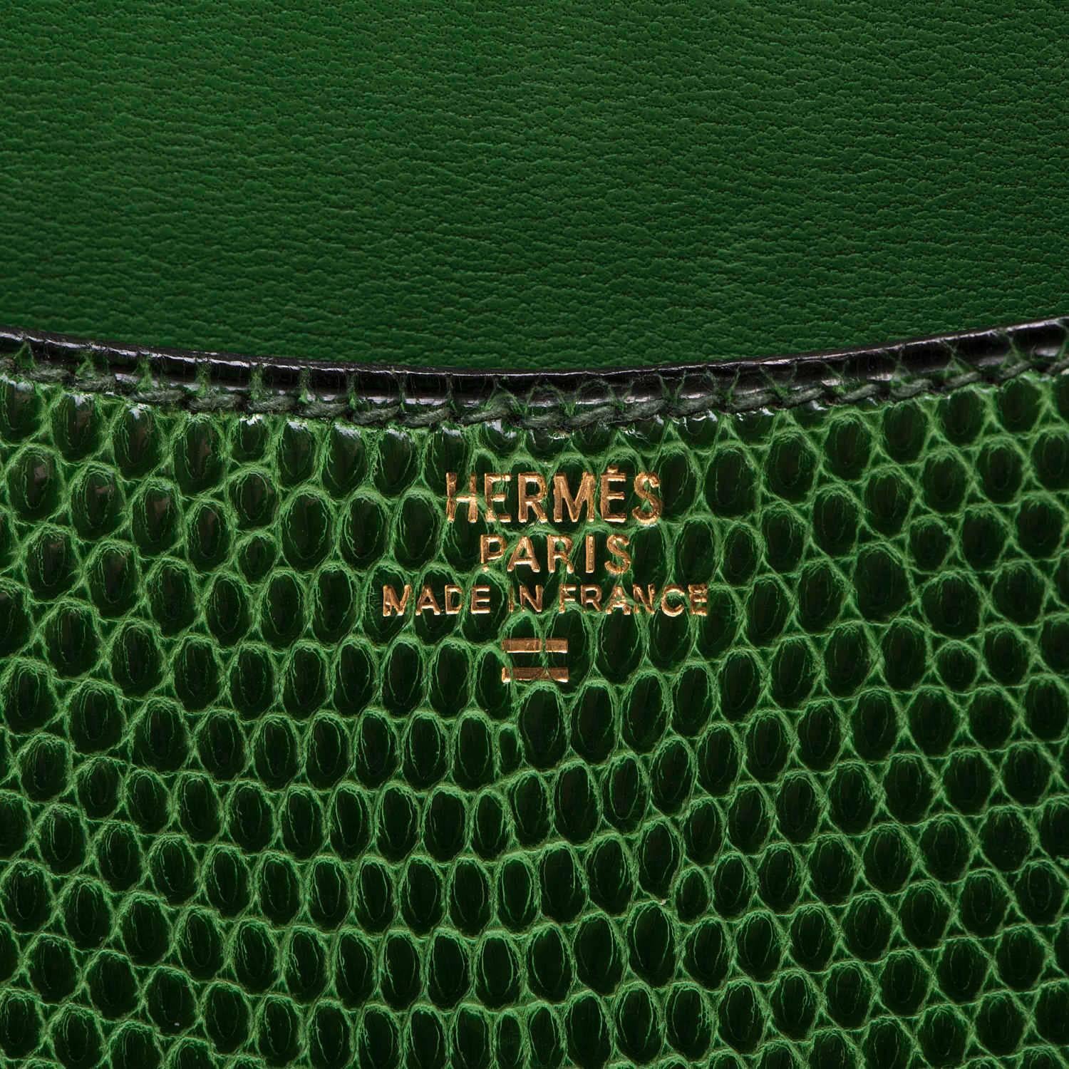 VERY RARE Hermes Vintage Green Lizard Shoulder Bag with 'Bronze Dore ...