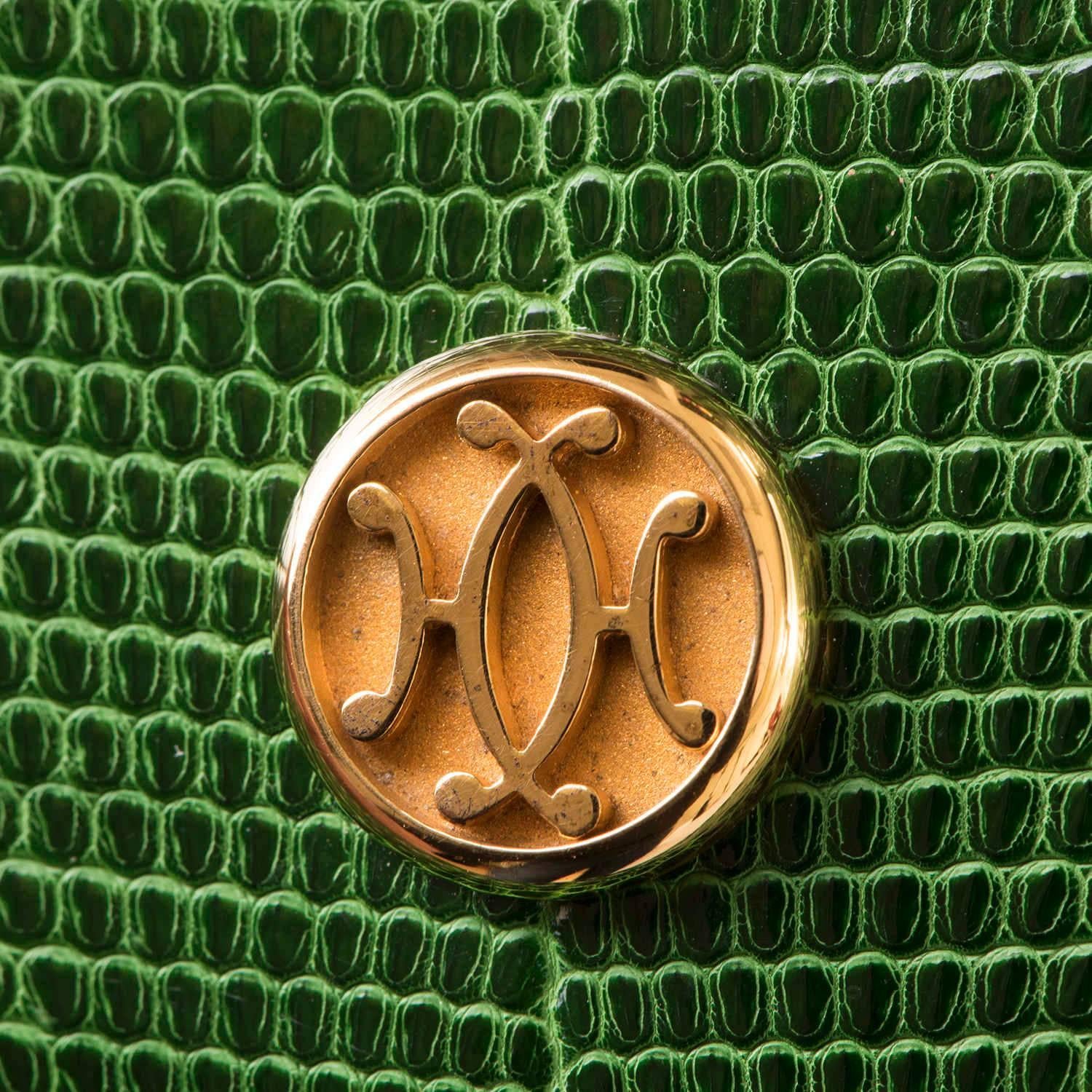 VERY RARE Hermes Vintage Green Lizard Shoulder Bag with 'Bronze Dore' Clasp 4