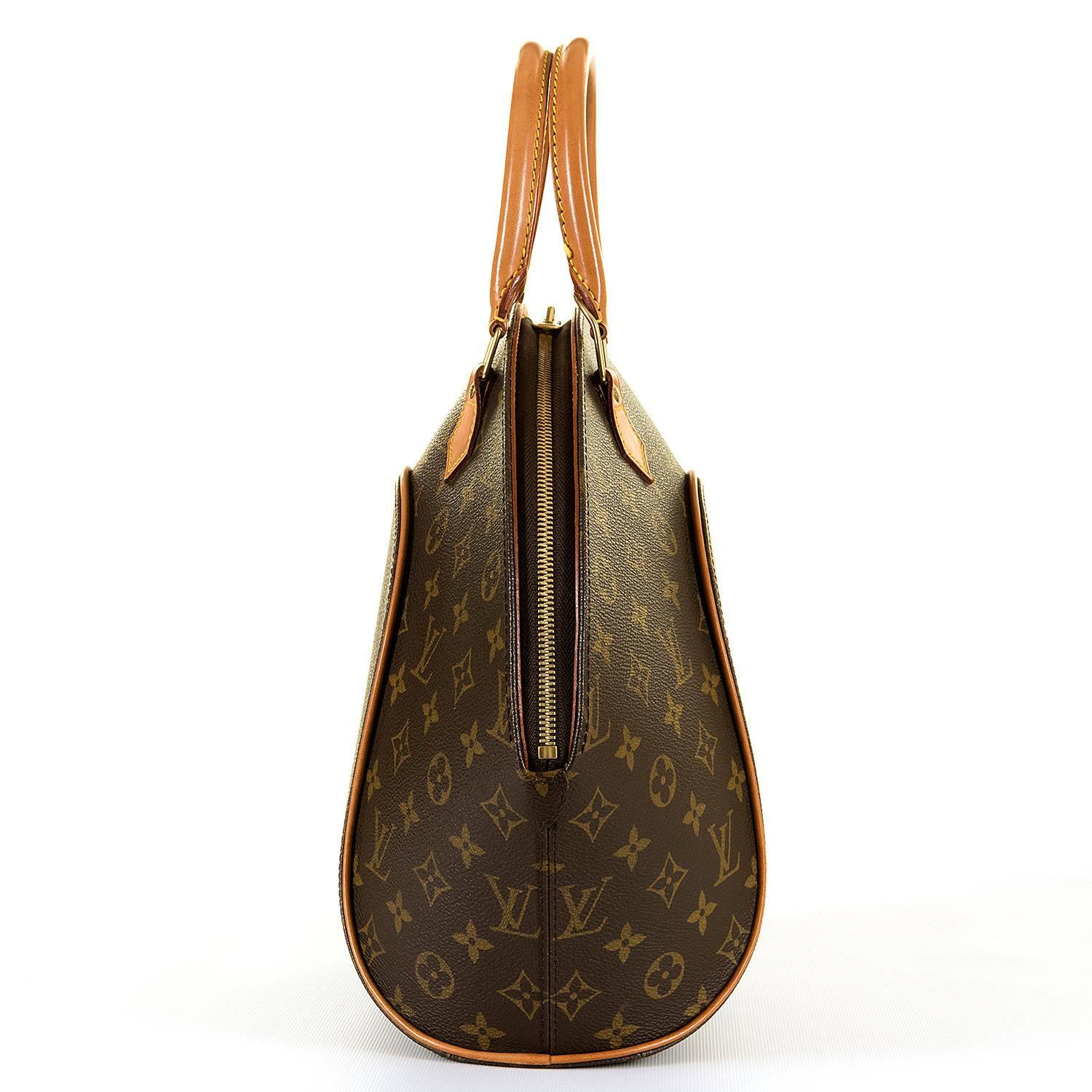 Black Louis Vuitton 'Sac Ellipse' GM 26cm Logo Bag with Natural Leather Trim & Gold HW