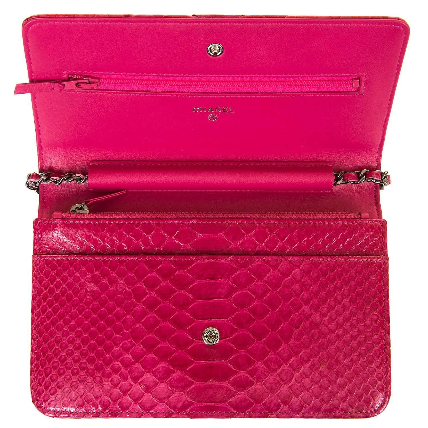 Red SO SO RARE Chanel 'Tres Chic' WOC Bag in Fushia Pink Python with SHW - Pristine 