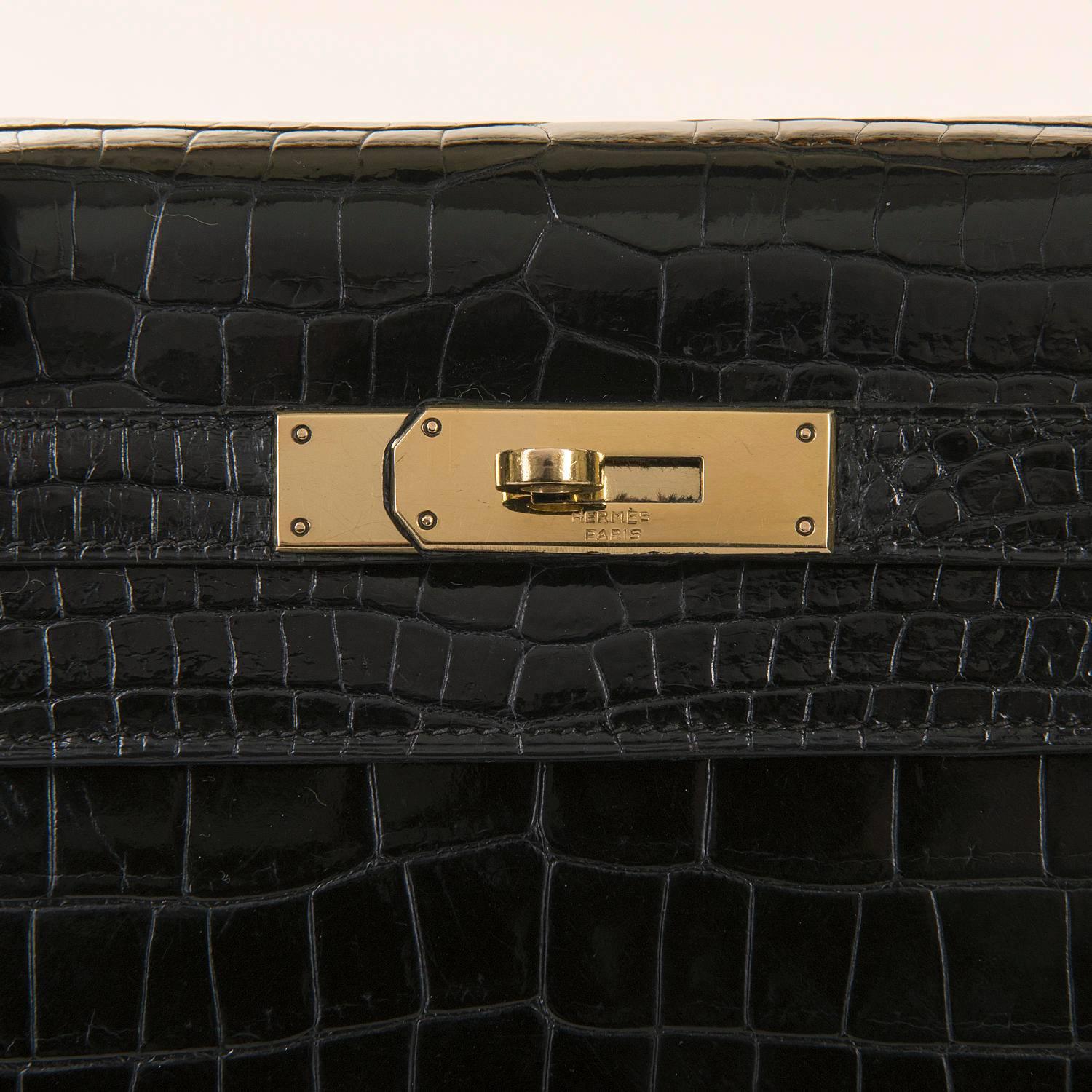 Women's SO SO RARE Hermes Vintage Black Crocodile Kelly Bag with Goldtone Hardware