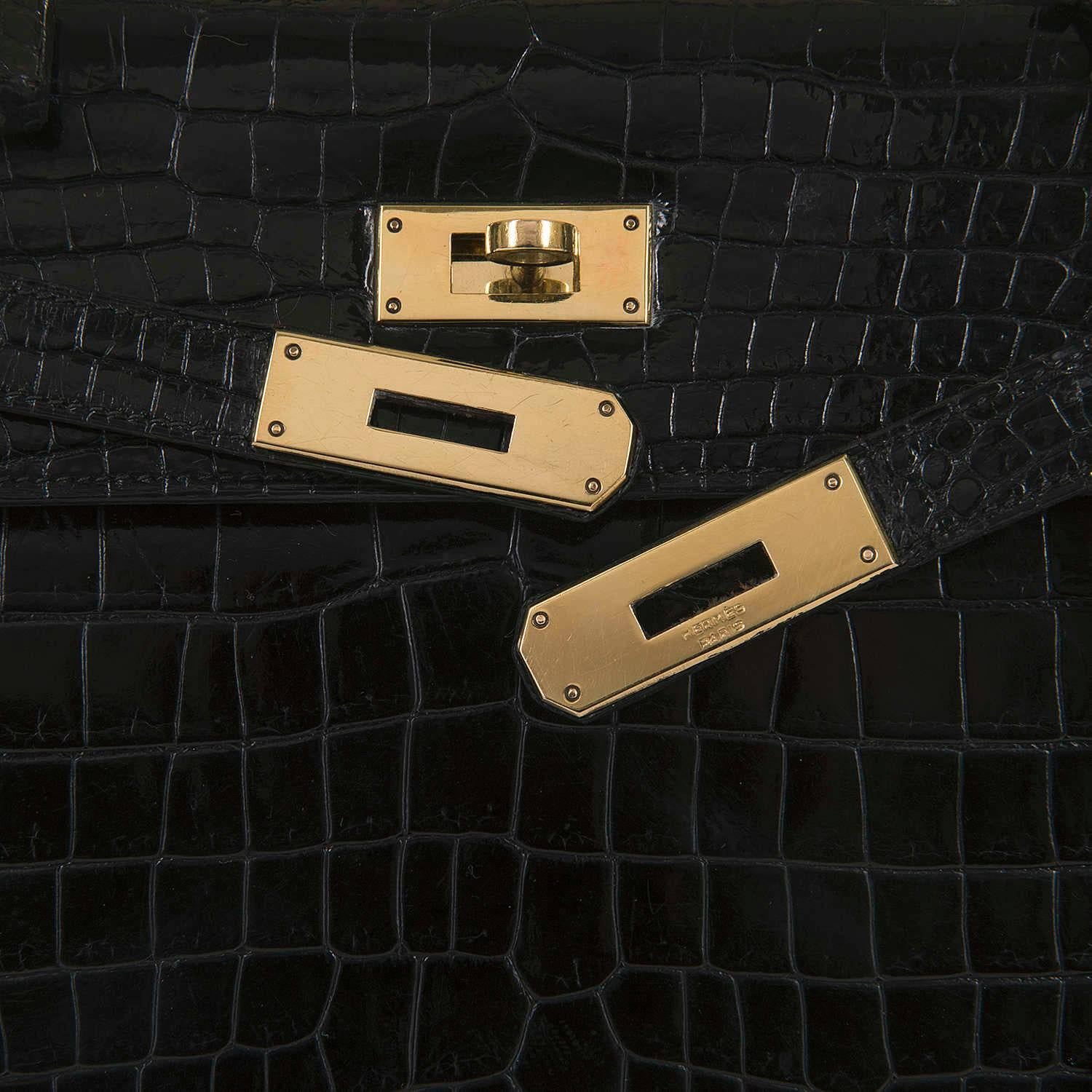 SO SO RARE Hermes Vintage Black Crocodile Kelly Bag with Goldtone Hardware 1