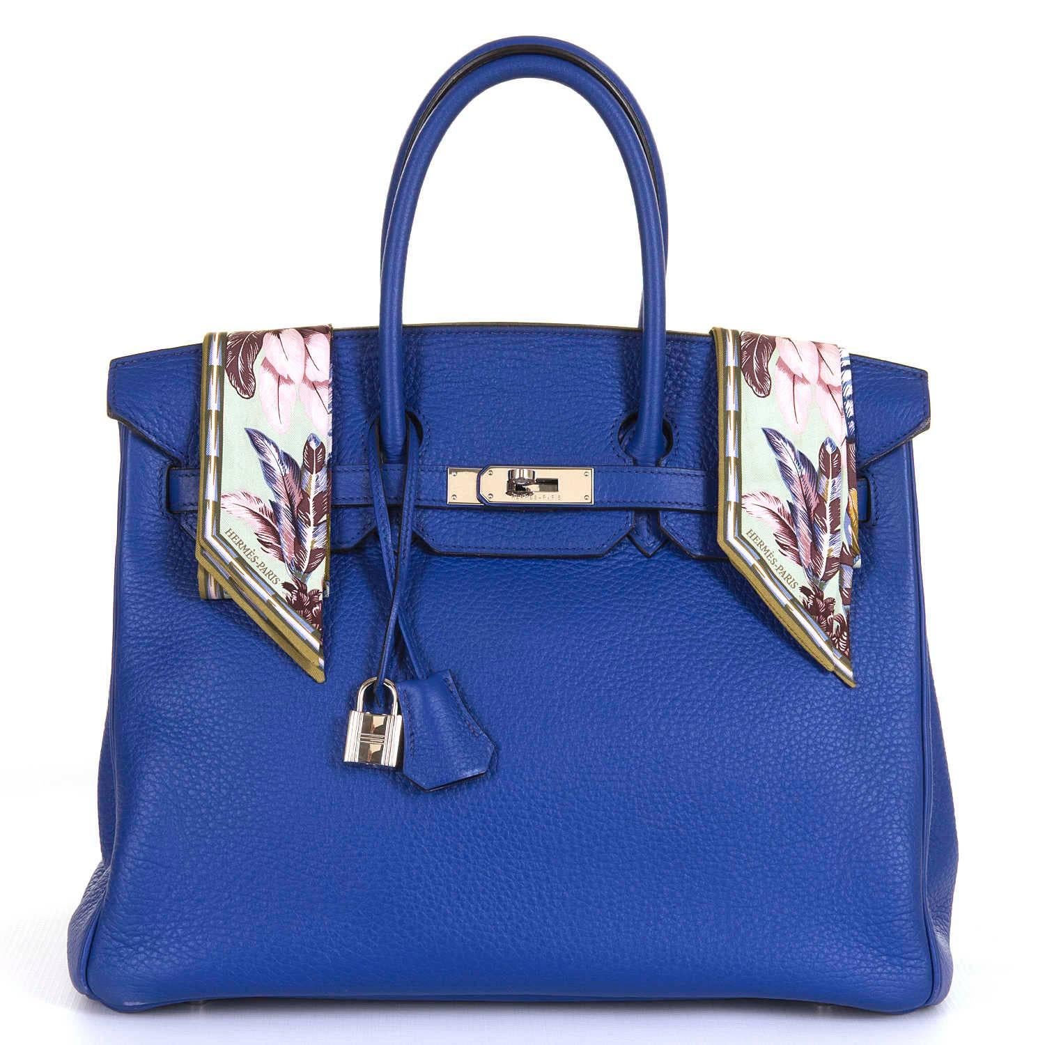 A Fabulous Hermes Birkin Bag in Pristine, 'Store-Fresh' condition throughout. Finished in Electric Blue Togo leather with Silver Palladium Hardware, absolutely the perfect combination. The bag has Chèvre leather to the interior in a matching