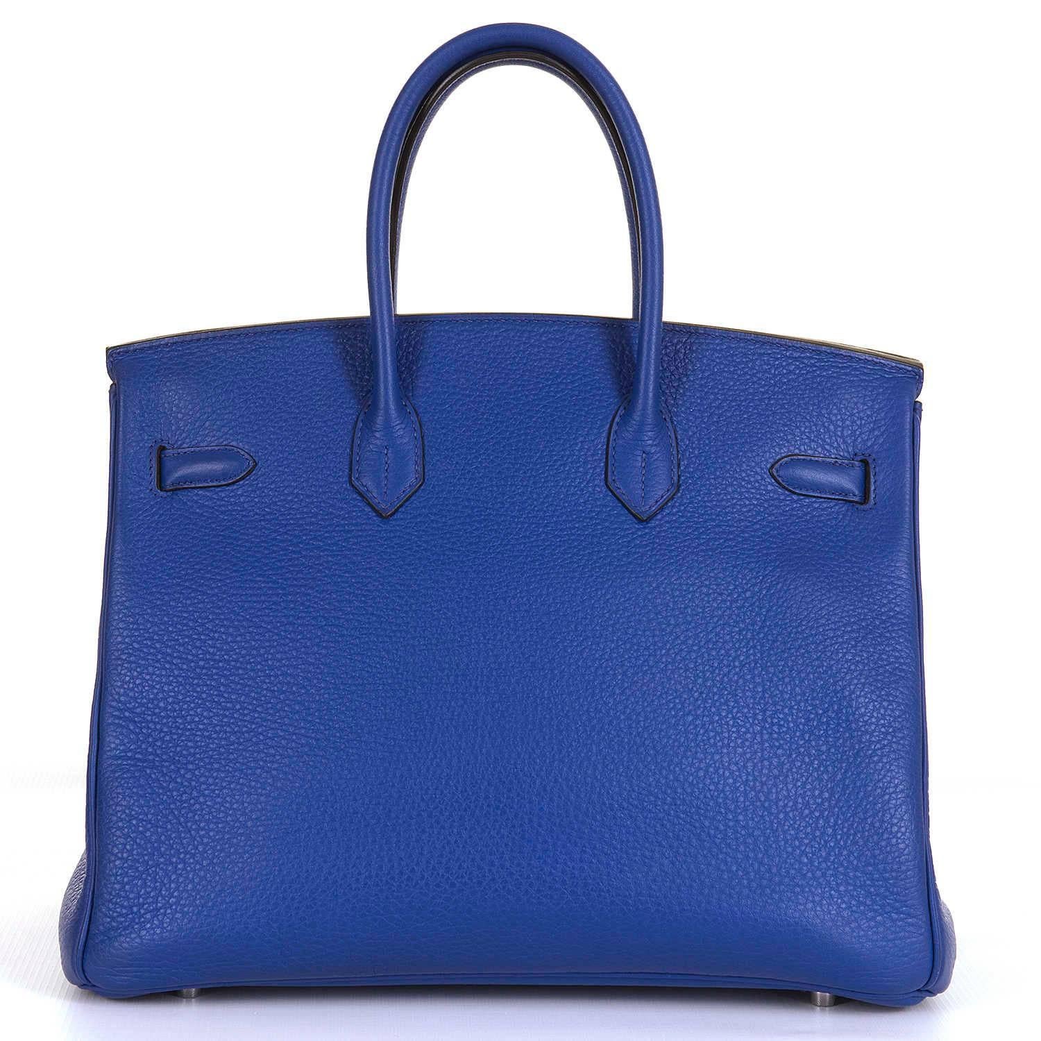 Blue PRISTINE Hermes 35cm 'Bleu Electrique' Togo Birkin Bag with Palladium Hardware
