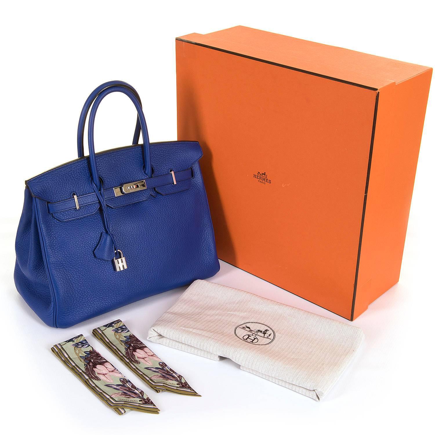 PRISTINE Hermes 35cm 'Bleu Electrique' Togo Birkin Bag with Palladium Hardware 4
