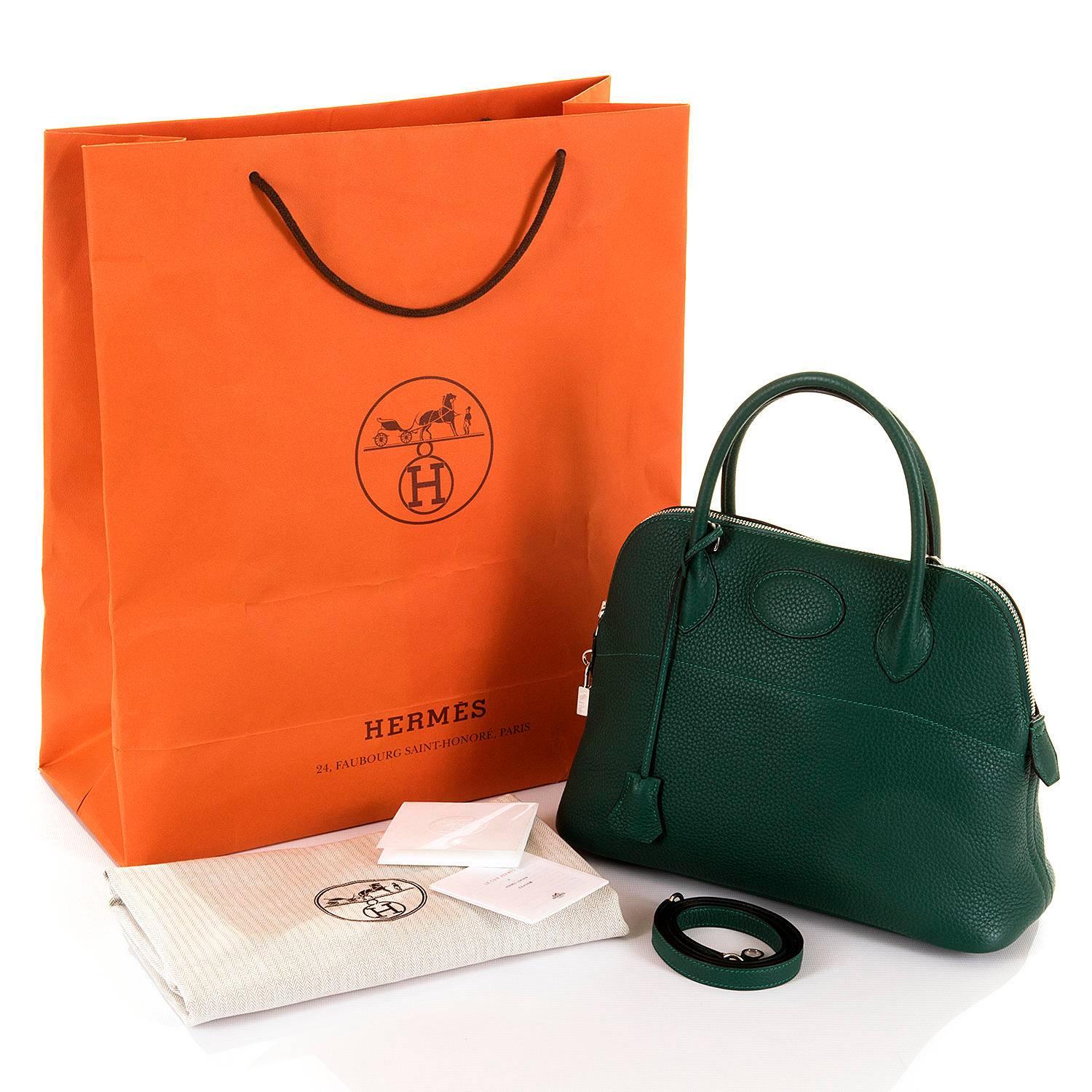 WOW! As New Hermes 31cm Rare 'Malachite Green' Togo Leather Bolide Bag with SHW In New Condition For Sale In By Appointment Only, GB