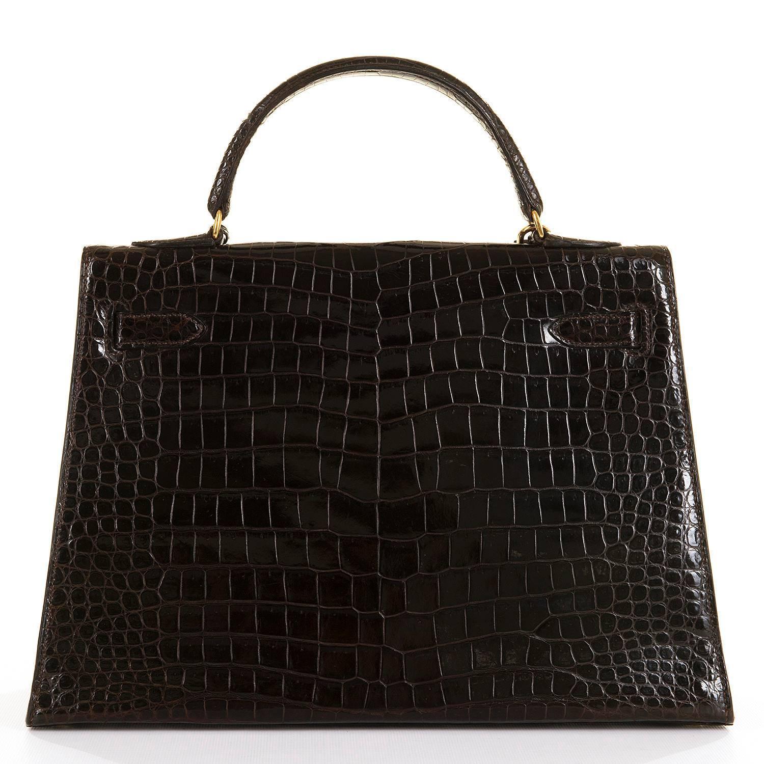 VERY RARE Pristine Hermes 32cm Vintage 'Chocolate' Crocodile Kelly Bag ...