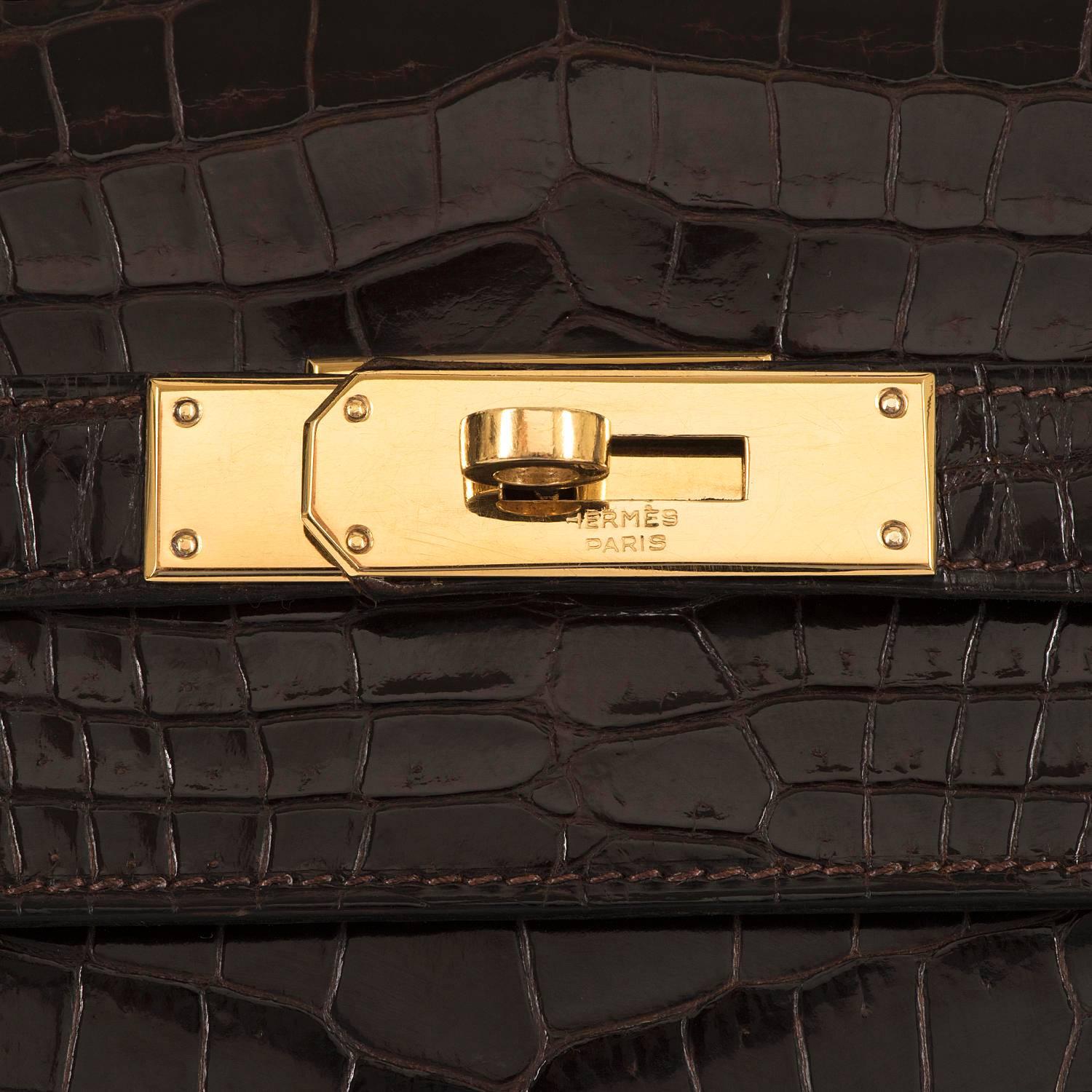 SO SO RARE Pristine Hermes 32cm Chocolate Crocodile Kelly Bag with Gold Hardware 1