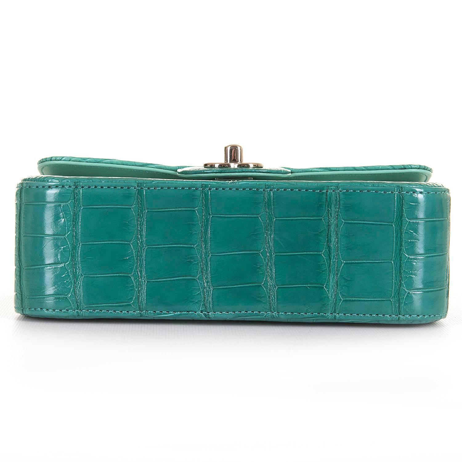 Women's NEW MINI Chanel Turquoise Alligator 'Sac Timeless' Bag with Silver Hardware
