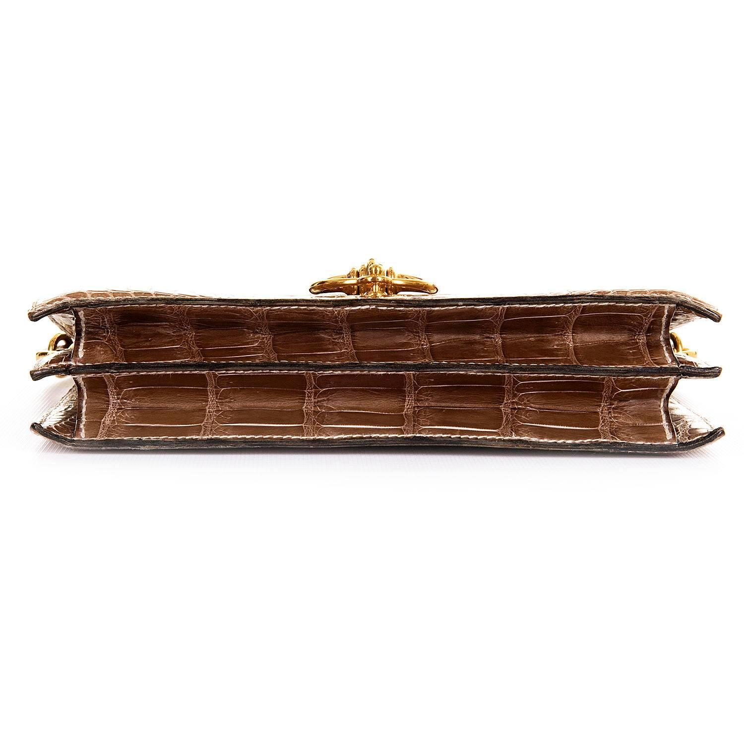 Brown SO SO RARE Pristine Hermes Porosus Crocodile 'Sequana' Bag with Gold Hardware