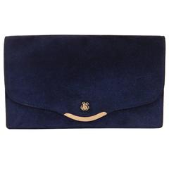 VERY RARE Vintage Hermes Royal Blue Suede Clutch Bag with18 carat Gold Hardware