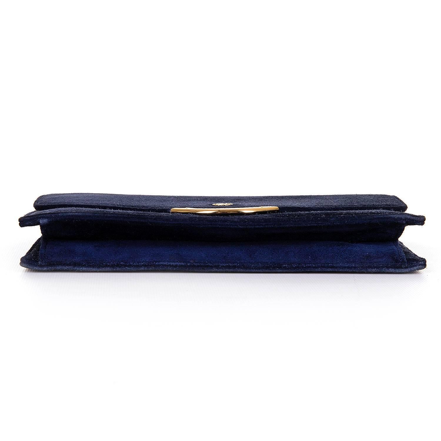 VERY RARE Vintage Hermes Royal Blue Suede Clutch Bag with18 carat Gold Hardware In Excellent Condition In By Appointment Only, GB