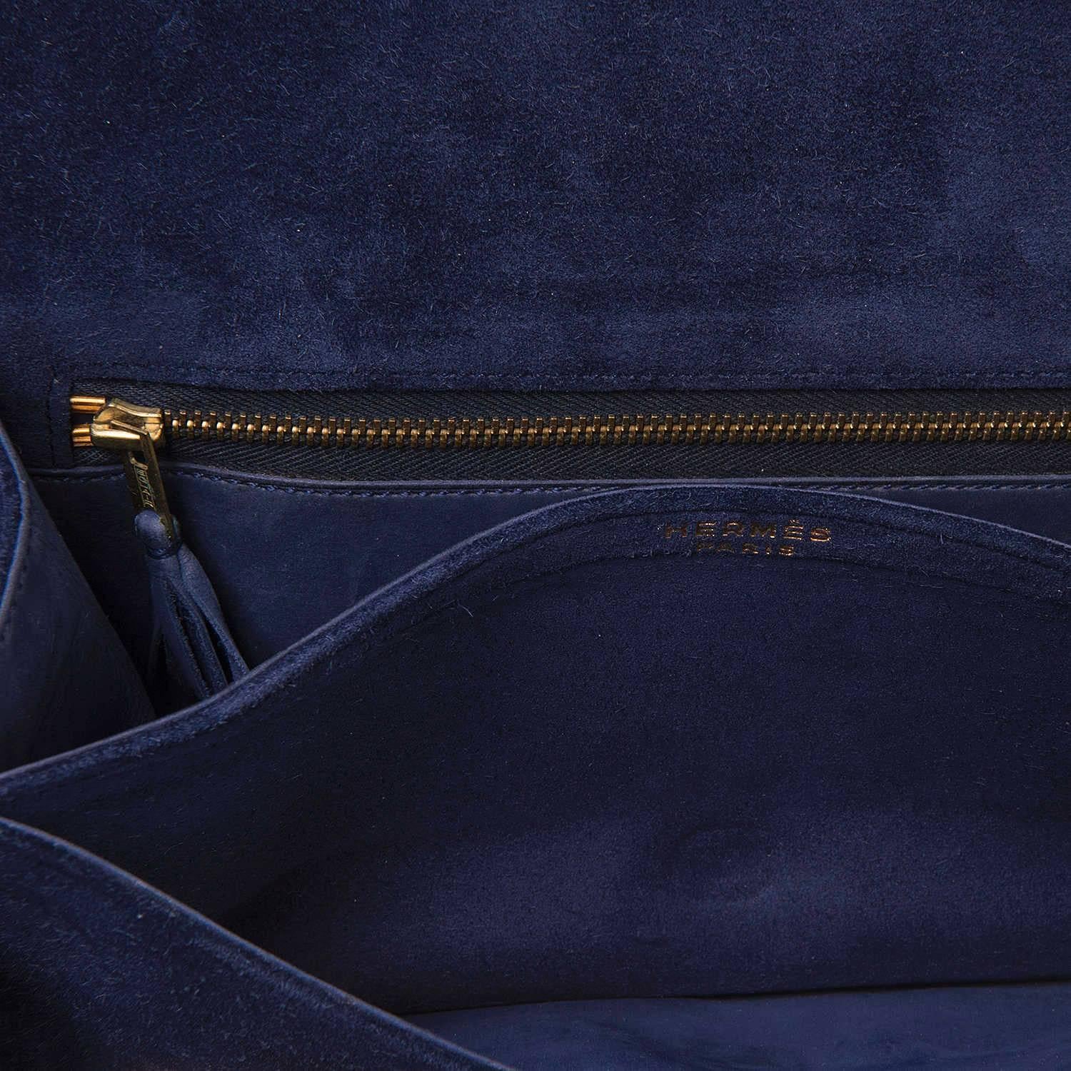 VERY RARE Vintage Hermes Royal Blue Suede Clutch Bag with18 carat Gold Hardware 1