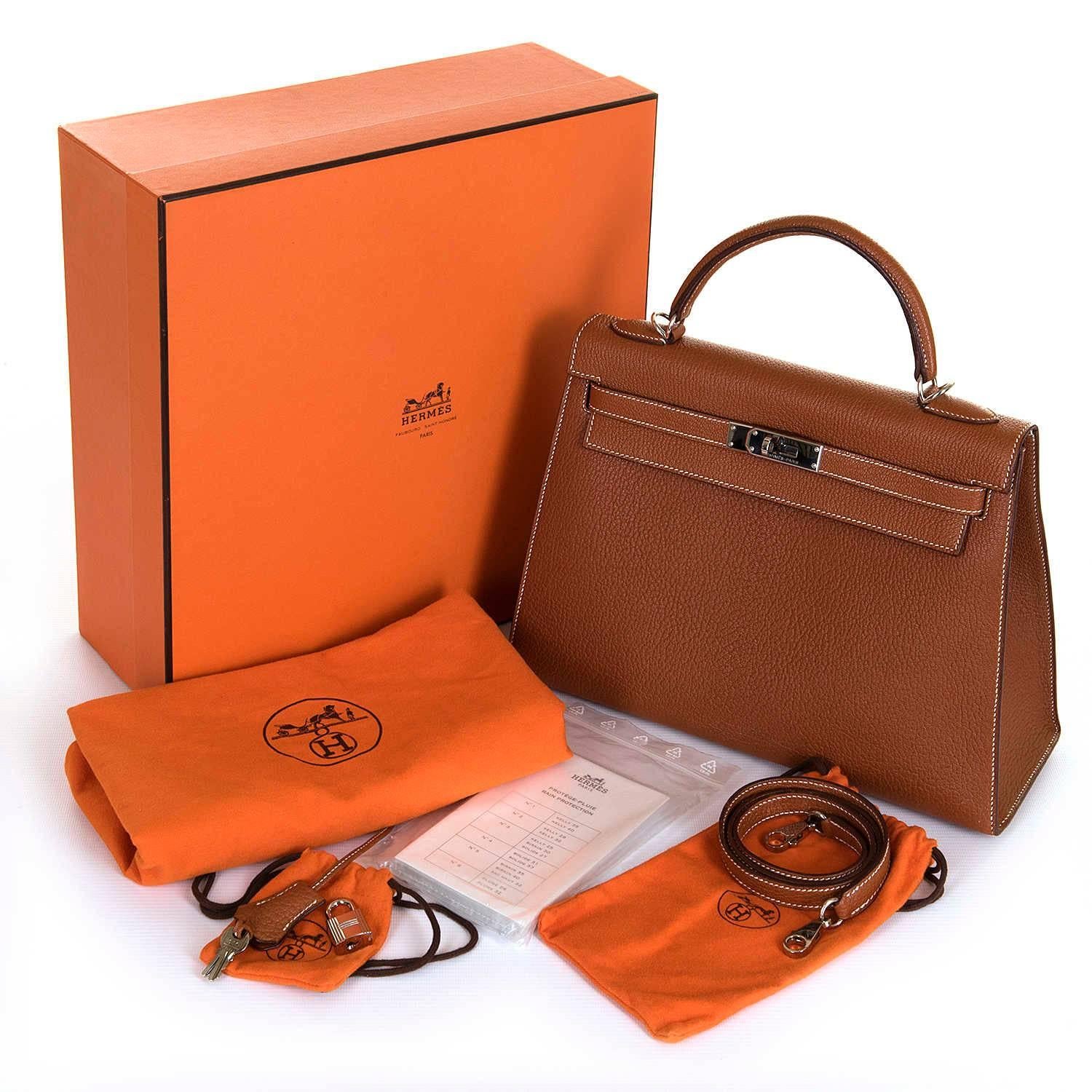 As New Pristine Hermes 32cm Kelly Sellier Bag in 'Rouille' Clemence Leather SHW 5