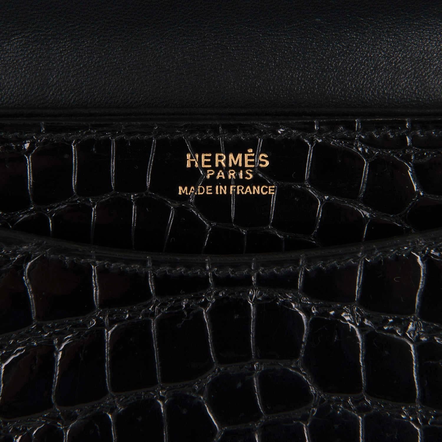 Pristine Vintage Hermes 'Sac Ring' Black Porosus Crocodile Shoulder Bag  1