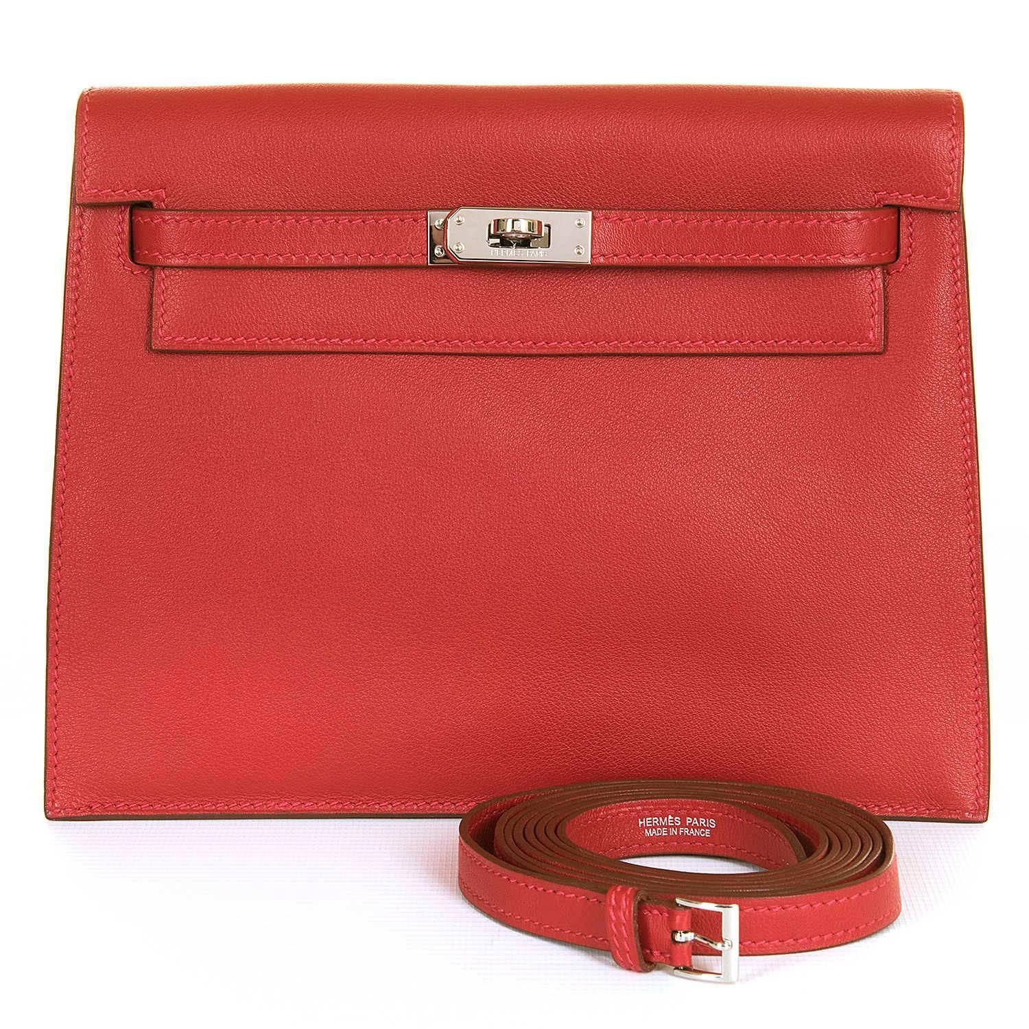 Red RARE & PRISTINE Hermes Danse Kelly Bag in Swift Leather with Palladium Hardware For Sale