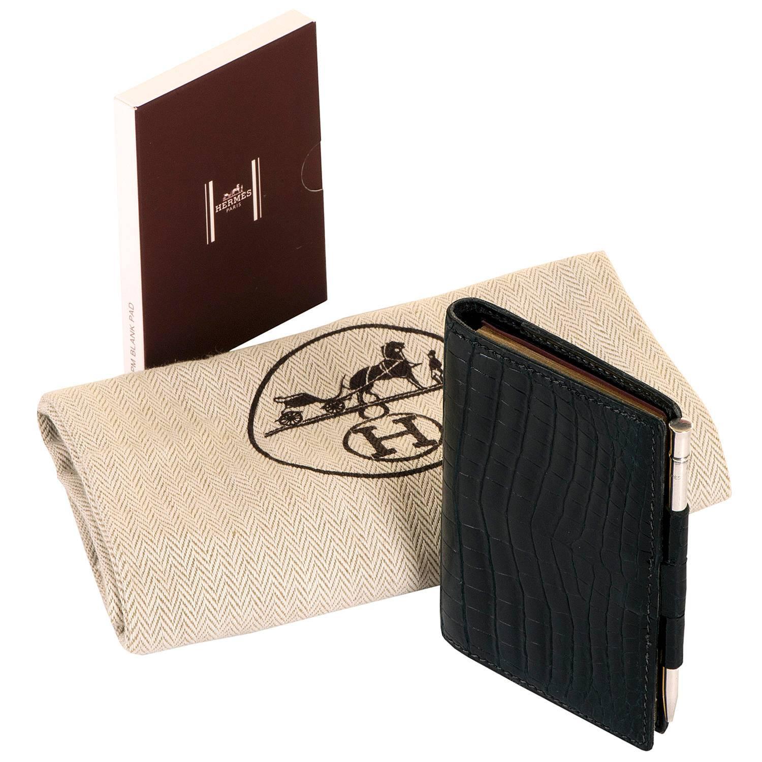 VERY RARE Hermes Black Crocodile Agenda/Notebook with it's Hermes Silver Pencil In Excellent Condition In By Appointment Only, GB