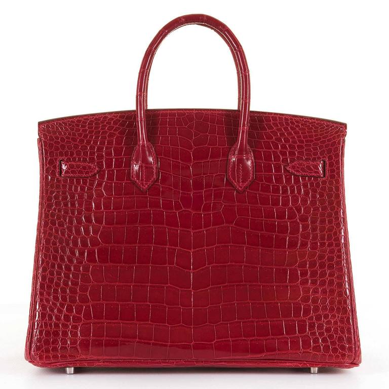 PRISTINE Hermes 35cm Birkin 'Braise Red' Crocodile Bag with Palladium ...